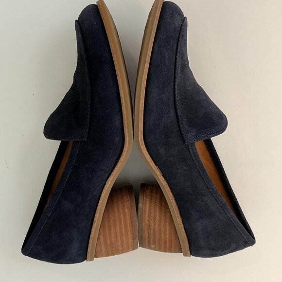 Sofft Napoli Navy Suede Leather Stacked Heels Slip on Loafers ~ Women's Size 8M - Picture 10 of 13